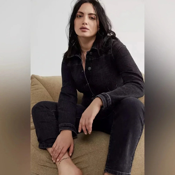 Free People CRVY Scandalous Coverall Size 2 Black Jumpsuit Stretchy - Picture 3 of 13